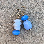 Necklace Set | Periwinkle blue chalcedony mid-century glass beads, opalescent Japanese "tide pool" glass