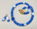 Necklace Set | Periwinkle blue chalcedony mid-century glass beads, opalescent Japanese "tide pool" glass