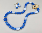 Necklace Set | Periwinkle blue chalcedony mid-century glass beads, opalescent Japanese "tide pool" glass