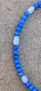 Necklace Set | Periwinkle blue chalcedony mid-century glass beads, opalescent Japanese "tide pool" glass