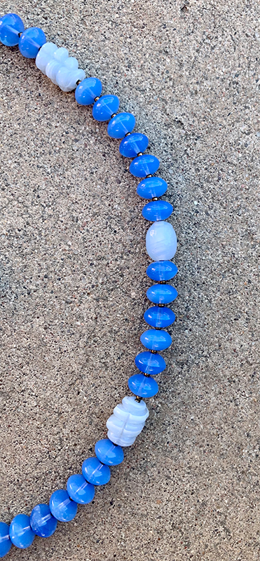 Necklace Set | Periwinkle blue chalcedony mid-century glass beads, opalescent Japanese "tide pool" glass
