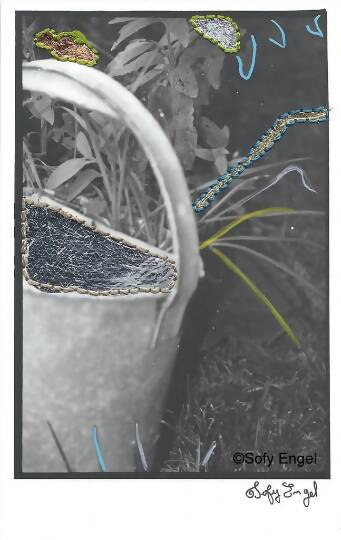 Arrosoir argentique avec coutures - Silver watering can with seams