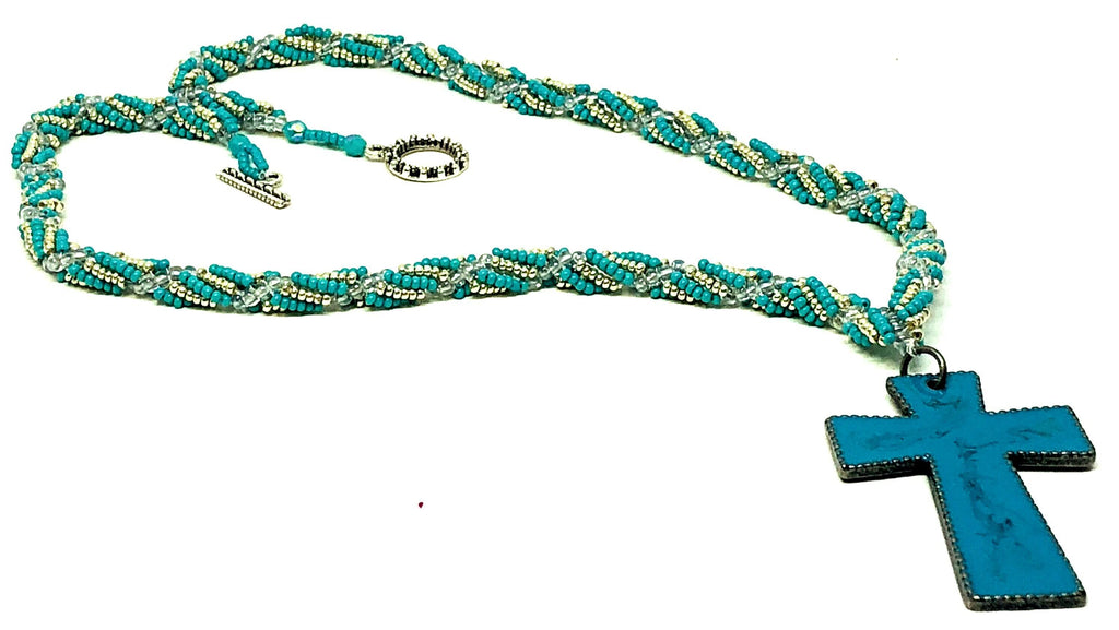 Turquoise Silver Spiral with Turquoise Cross Necklace
