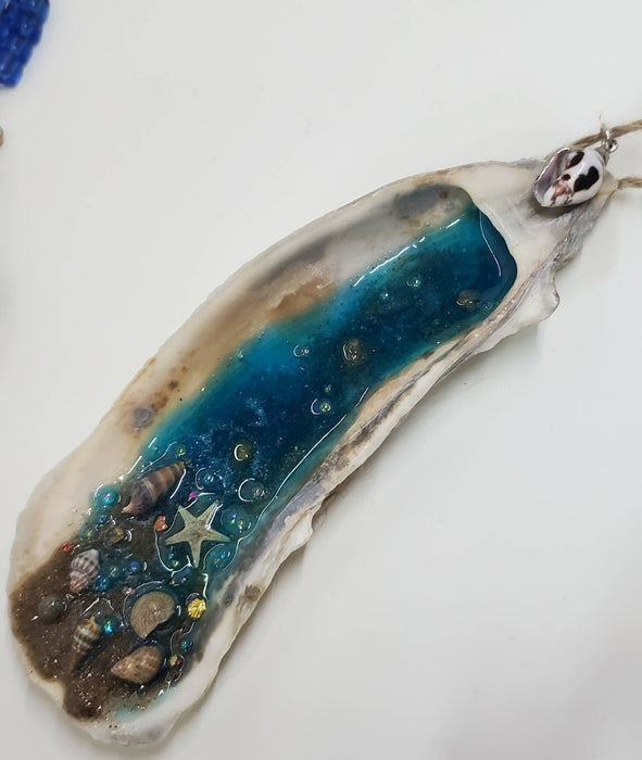 Natural Resin Oyster Shell Beach Scene Wall Art or Hanging Decor