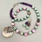 Necklace Set | Glowing semi-precious stones, Southwest style sterling pendant, Burma jade, Kunzite, and amethyst rounds