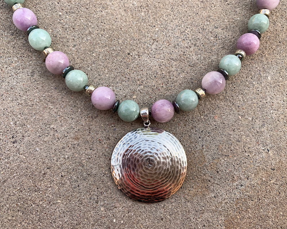 Necklace Set | Glowing semi-precious stones, Southwest style sterling pendant, Burma jade, Kunzite, and amethyst rounds