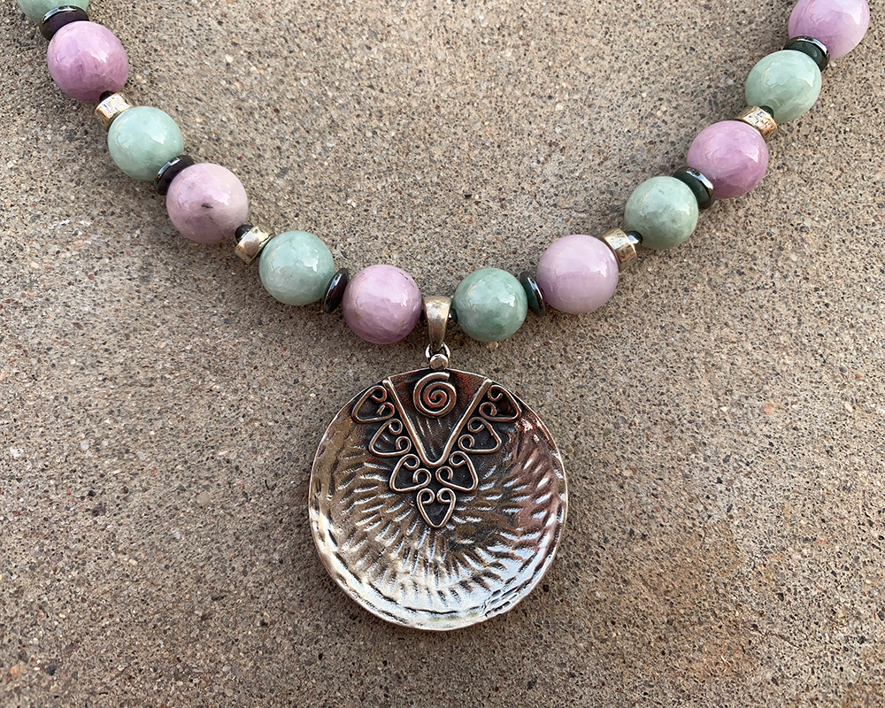 Necklace Set | Glowing semi-precious stones, Southwest style sterling pendant, Burma jade, Kunzite, and amethyst rounds