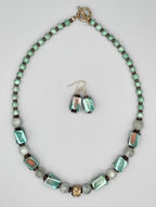 Necklace Set | Blue-green/copper raku, moonstone, and jade rounds