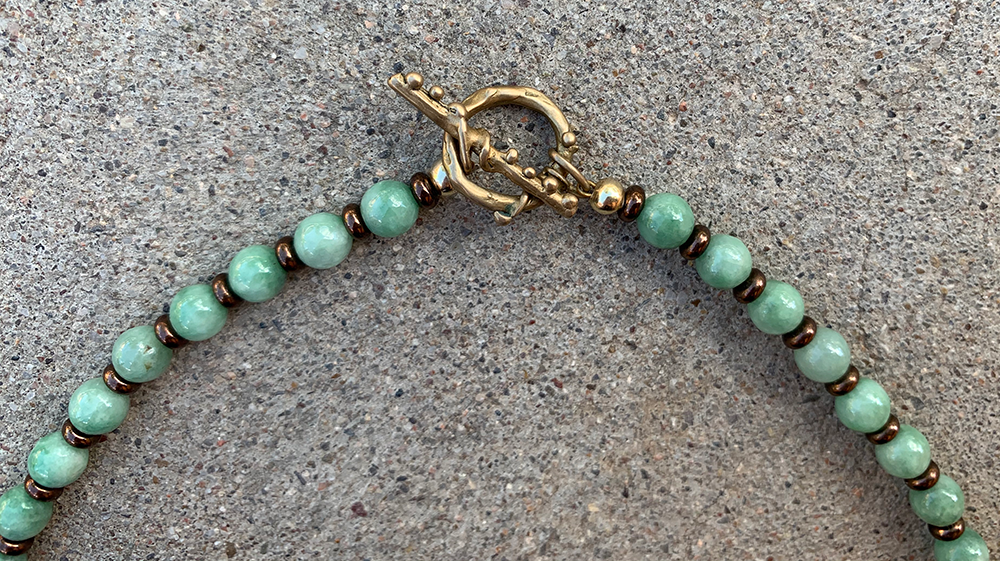 Necklace Set | Blue-green/copper raku, moonstone, and jade rounds