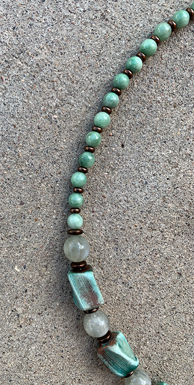 Necklace Set | Blue-green/copper raku, moonstone, and jade rounds