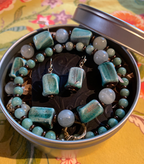 Necklace Set | Blue-green/copper raku, moonstone, and jade rounds