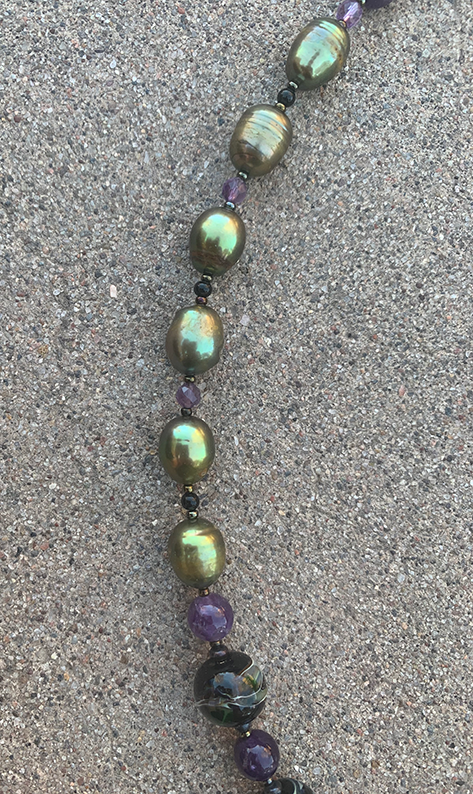 Necklace Set | Atlantisite focal stone, artisan lampwork beads, freshwater pearls, amethyst, onyx