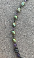Necklace Set | Atlantisite focal stone, artisan lampwork beads, freshwater pearls, amethyst, onyx