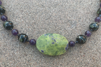 Necklace Set | Atlantisite focal stone, artisan lampwork beads, freshwater pearls, amethyst, onyx