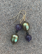 Necklace Set | Atlantisite focal stone, artisan lampwork beads, freshwater pearls, amethyst, onyx