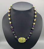 Necklace Set | Atlantisite focal stone, artisan lampwork beads, freshwater pearls, amethyst, onyx