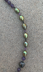 Necklace Set | Atlantisite focal stone, artisan lampwork beads, freshwater pearls, amethyst, onyx