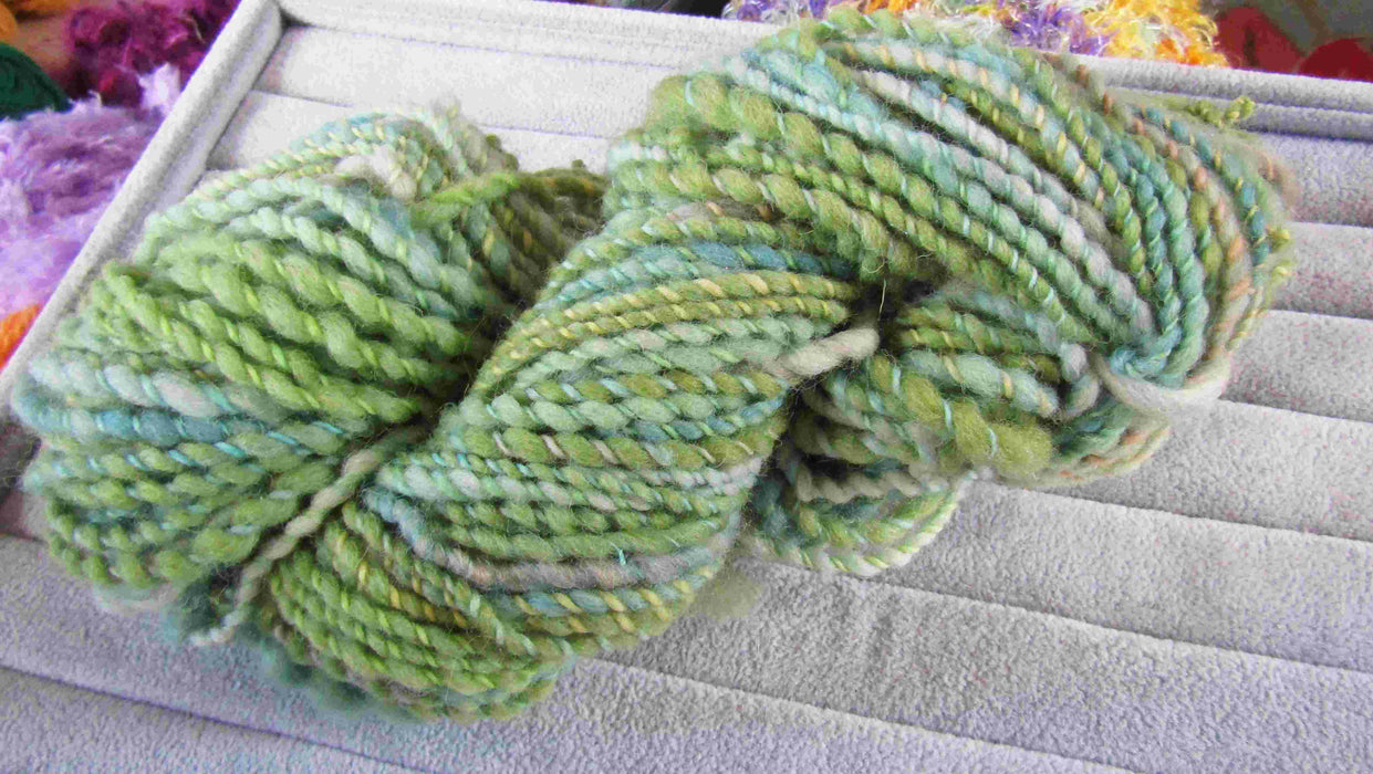 Caribbean Sea handspun 2 ply wool semi-bulky 70 yards