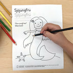 DIY Printable Swedish Mermaid Coloring Page Learn Language Tracing Letters Worksheet Kids Sweden Svensk Målarbok Målarsida Instant Download
