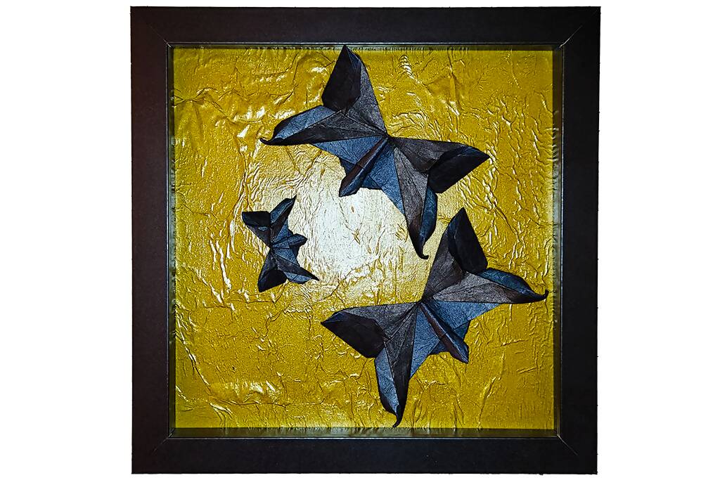 Black and Gold Framed Origami Butterflies Shadowbox
