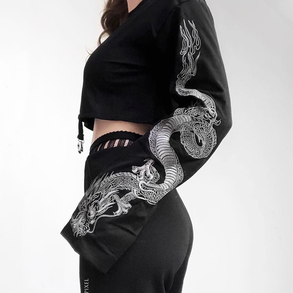 STREET GOTH DRAGON CROP SHIRT