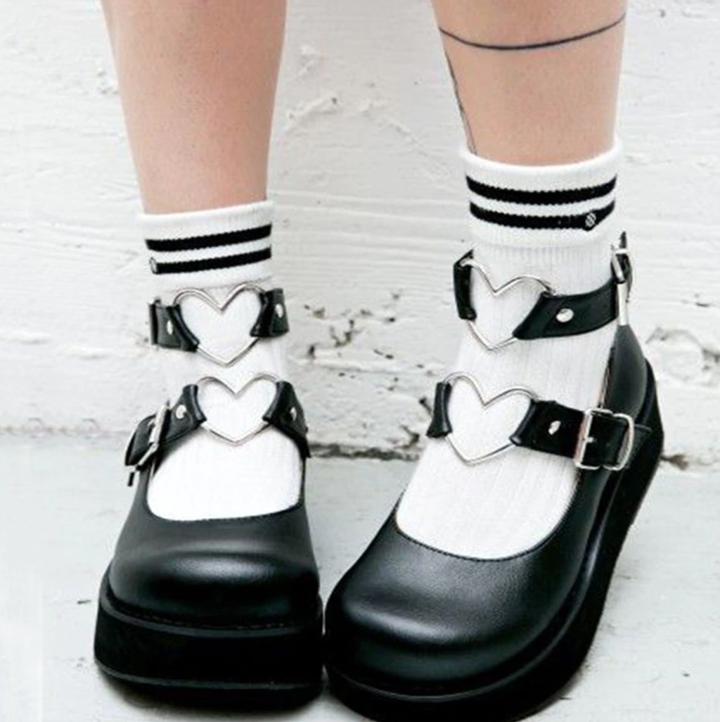 CYBER GIRL DOUBLE HEART PLATFORM SHOES