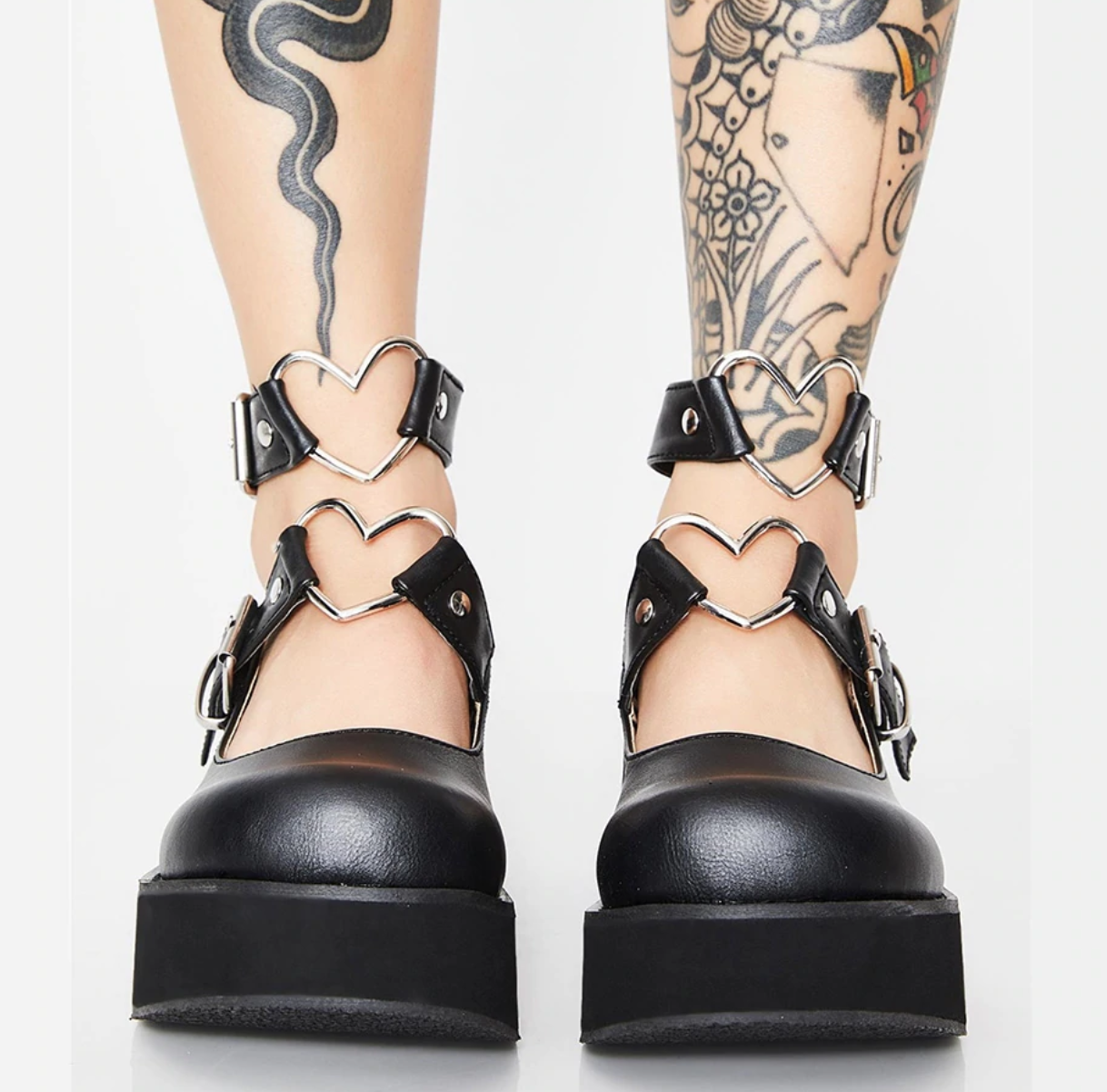 CYBER GIRL DOUBLE HEART PLATFORM SHOES