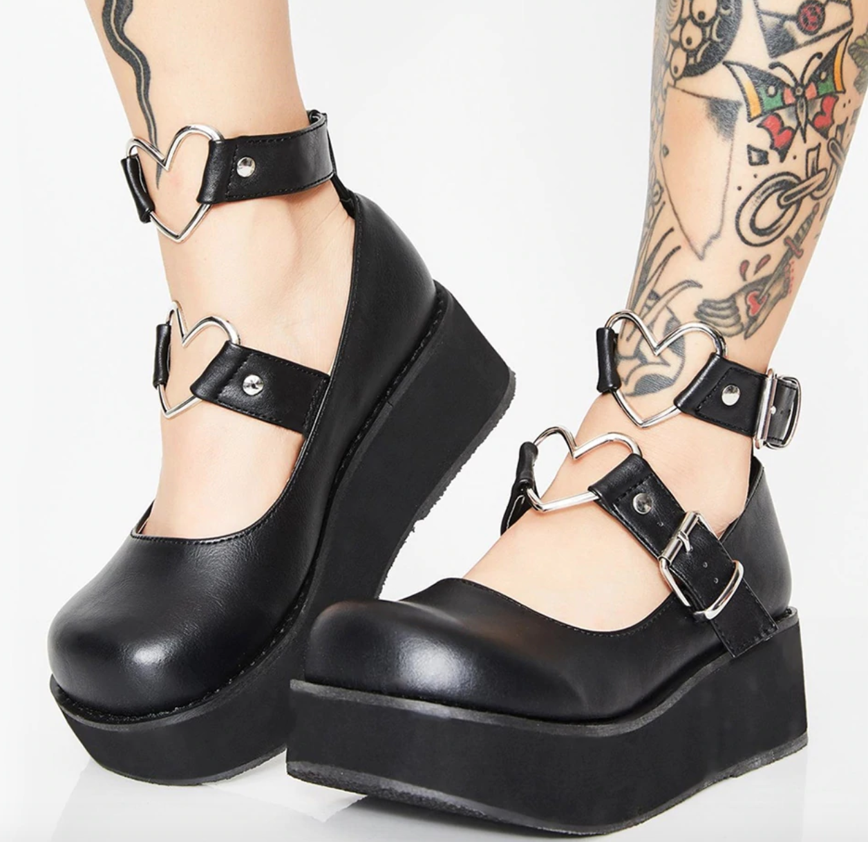 CYBER GIRL DOUBLE HEART PLATFORM SHOES
