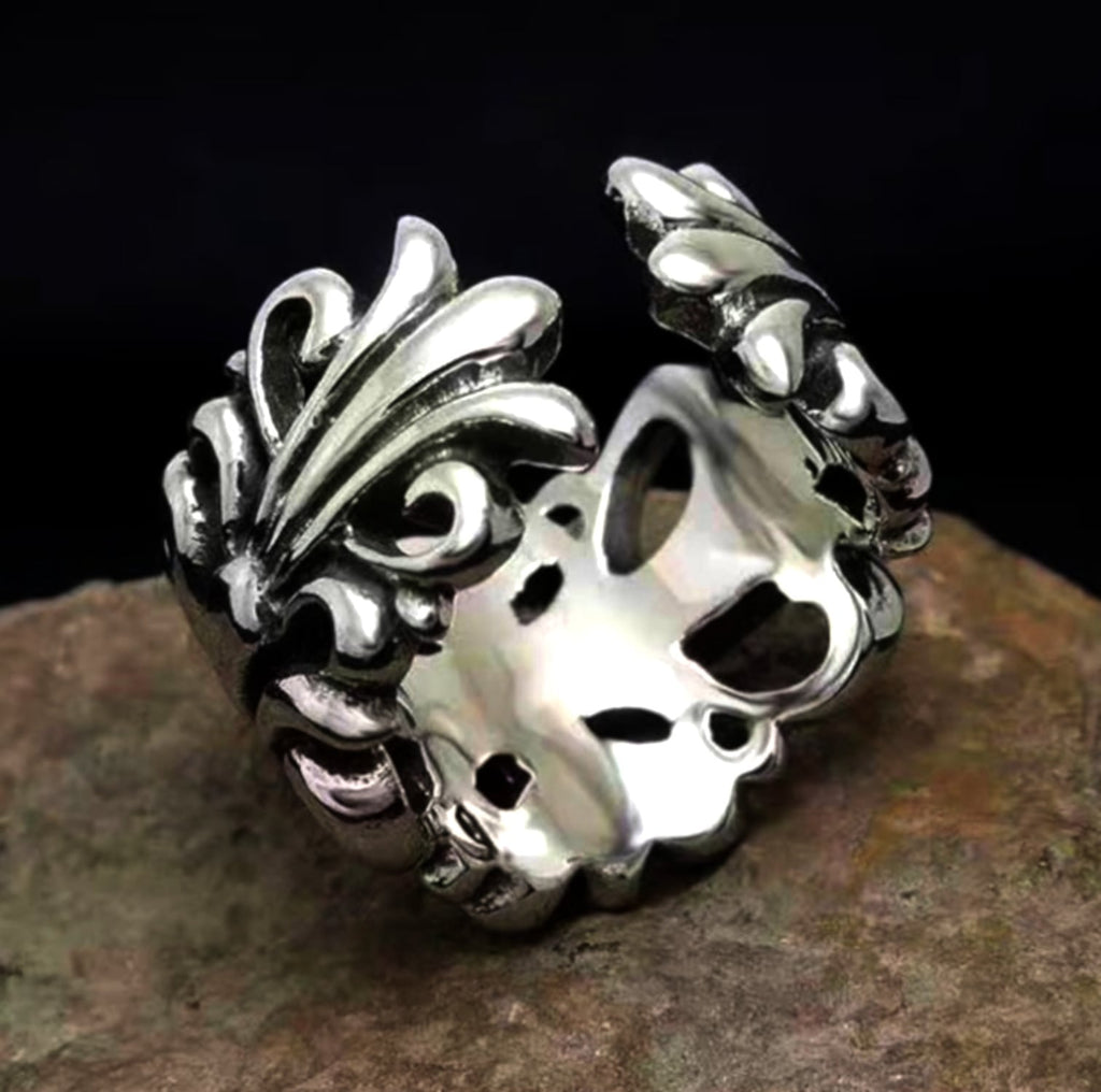 Stunning Punk Goth Floral Cross Silver Ring Unique