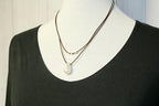 Flame ball White Pearl Leather necklace, statement jewelry, 3rd Anniversary gift for wife,