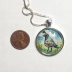 Quail necklace miniature wearable painting. Hand-Painted California state bird in watercolor