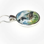 Quail necklace miniature wearable painting. Hand-Painted California state bird in watercolor