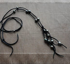 Black Tahitian pearls suede leather necklace, lariat style Y necklace, 3rd anniversary gift for wife,