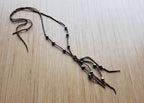 Black Tahitian pearls suede leather necklace, lariat style Y necklace, 3rd anniversary gift for wife,