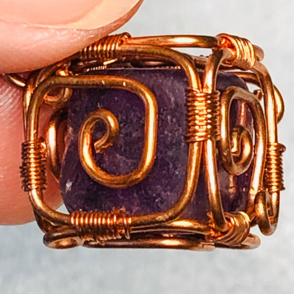 Purple Crystal Cube Necklace, Copper Wire Wrapped Pendant, Gifts for Women, Witch Jewelry