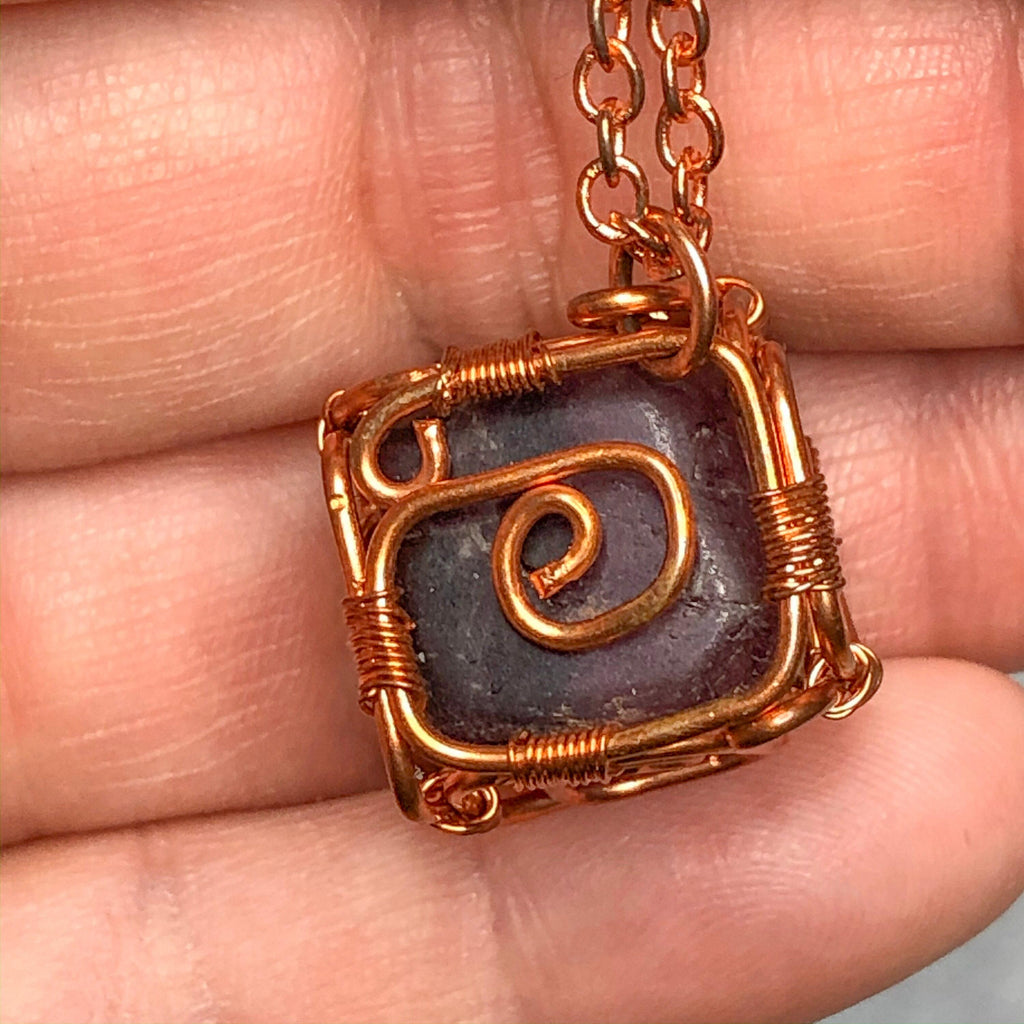 Purple Crystal Cube Necklace, Copper Wire Wrapped Pendant, Gifts for Women, Witch Jewelry