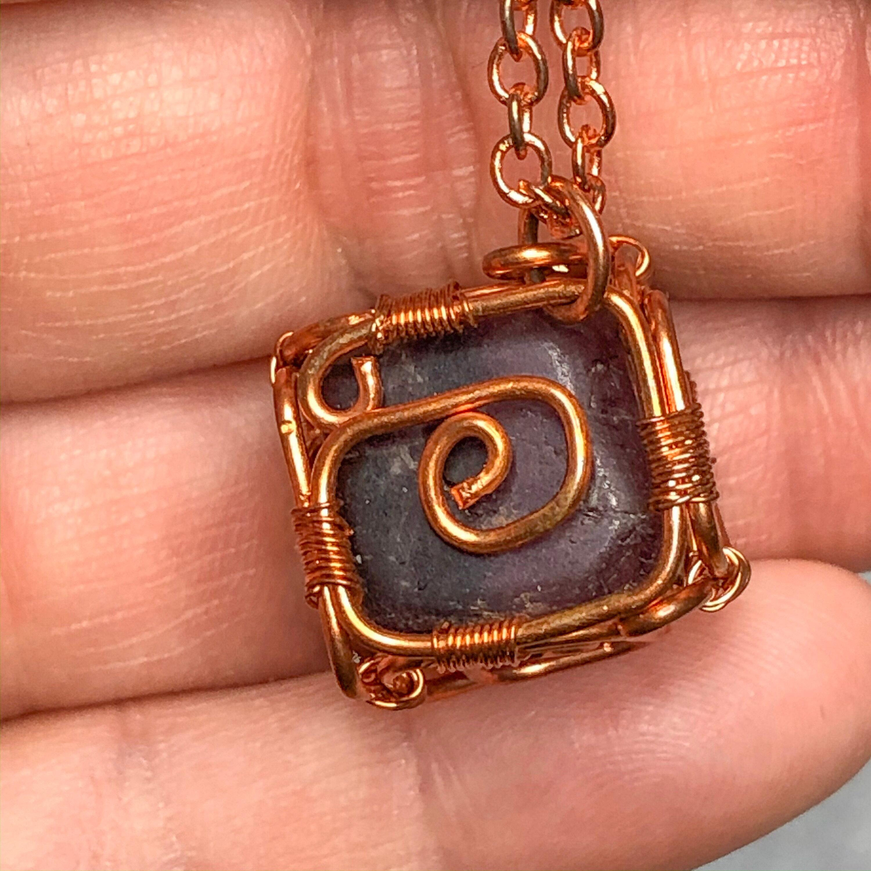 Purple Crystal Cube Necklace, Copper Wire Wrapped Pendant, Gifts for Women, Witch Jewelry