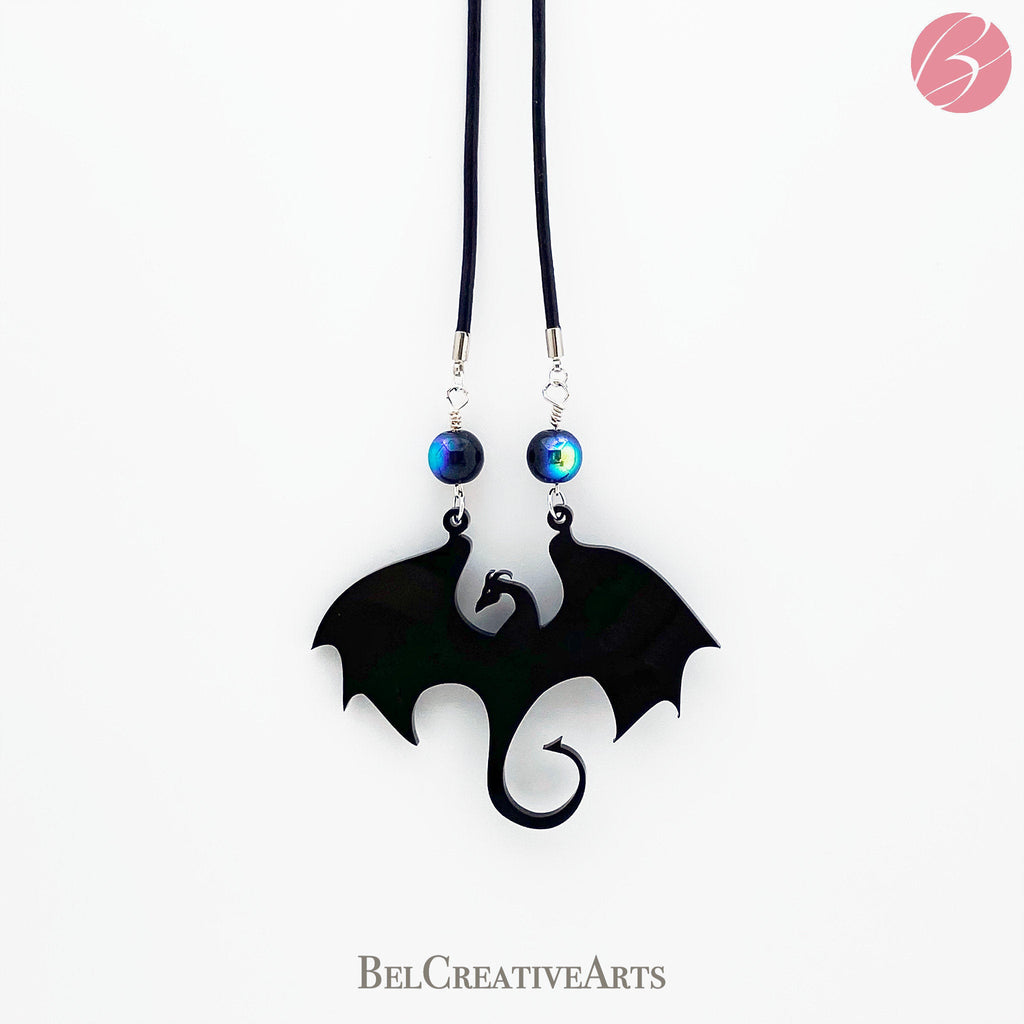 Black Dragon Pendant Necklace with Beads