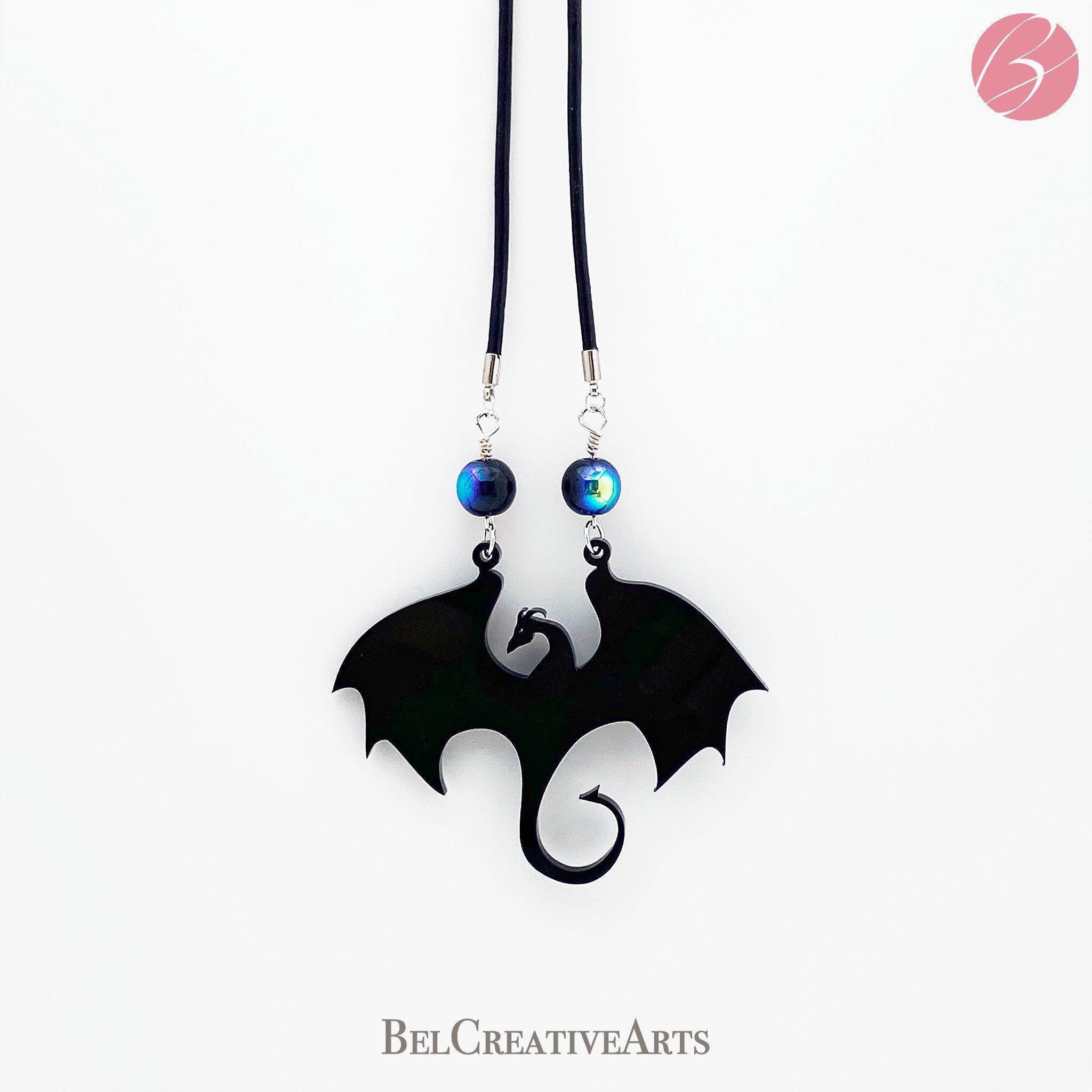Black Dragon Pendant Necklace with Beads