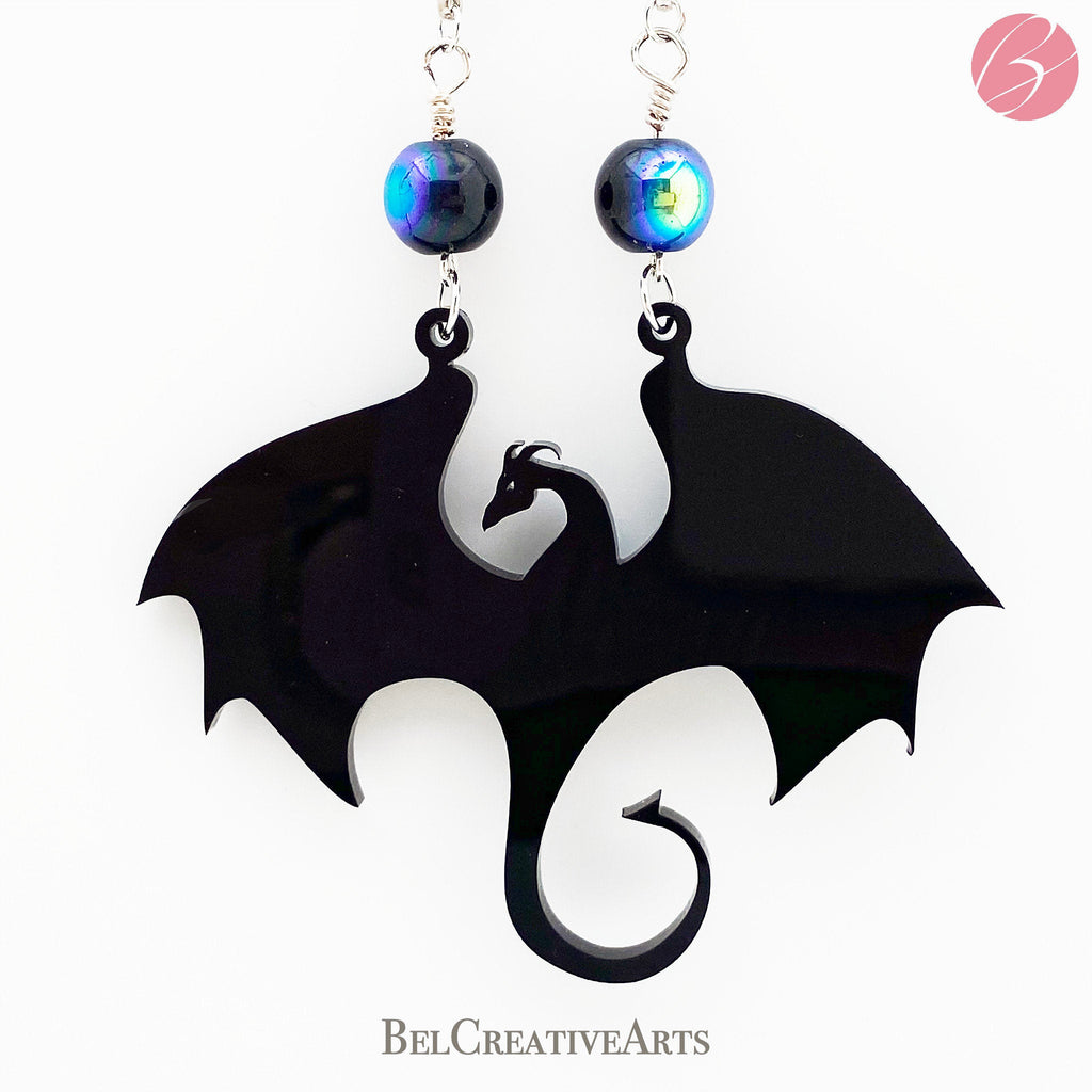 Black Dragon Pendant Necklace with Beads