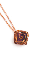 Purple Crystal Cube Necklace, Copper Wire Wrapped Pendant, Gifts for Women, Witch Jewelry