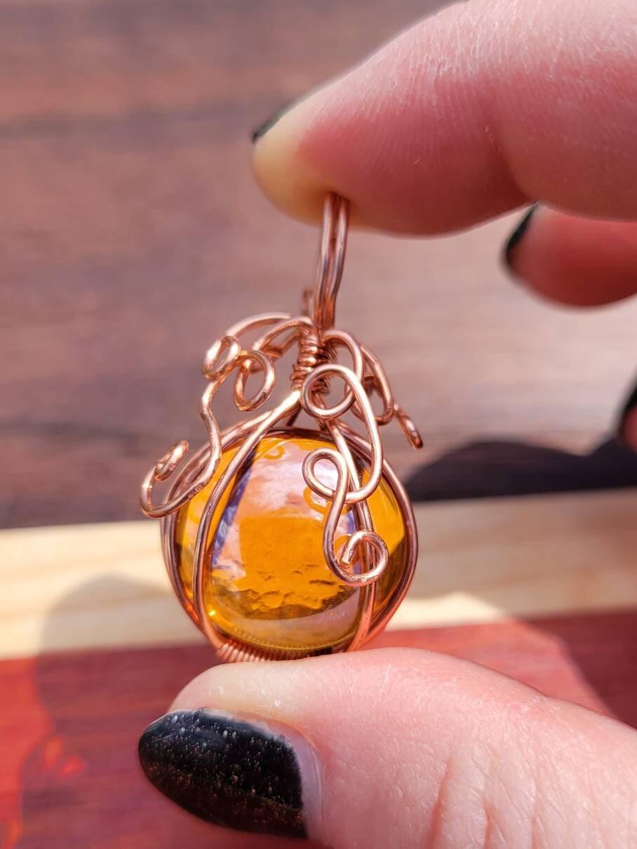 Orange Glass Pumpkin Pendant Necklace