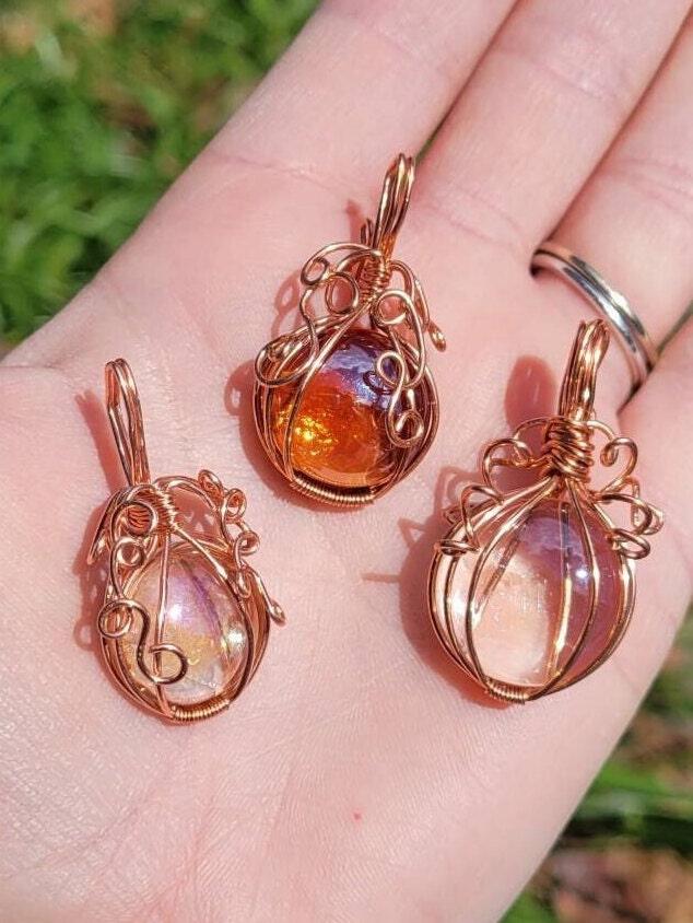Orange Glass Pumpkin Pendant Necklace