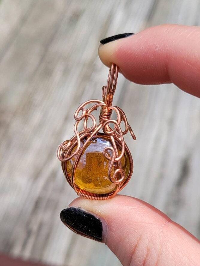 Orange Glass Pumpkin Pendant Necklace