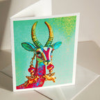 Psychedelic Gazelle Wearing Flying Pig Earrings Blank Note Cards