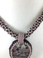 Lavender Jasper Pendant Necklace, Chenille Stitch Beaded Necklace, 18 Inch