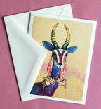 Psychedelic Gazelle Wearing Flying Pig Earrings Blank Note Cards