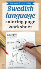 DIY Printable Swedish Mermaid Coloring Page Learn Language Tracing Letters Worksheet Kids Sweden Svensk Målarbok Målarsida Instant Download
