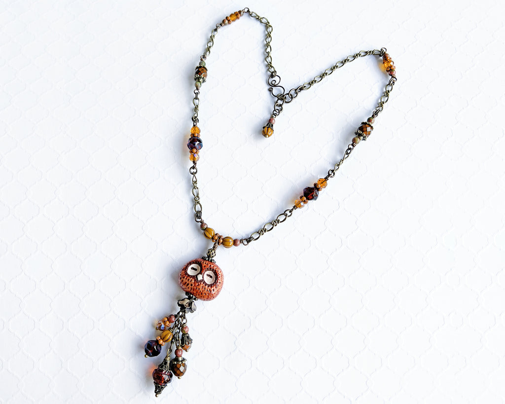 Bohemian Owl Tassel Necklace, Antique Brass Necklace, 24 Inches Long