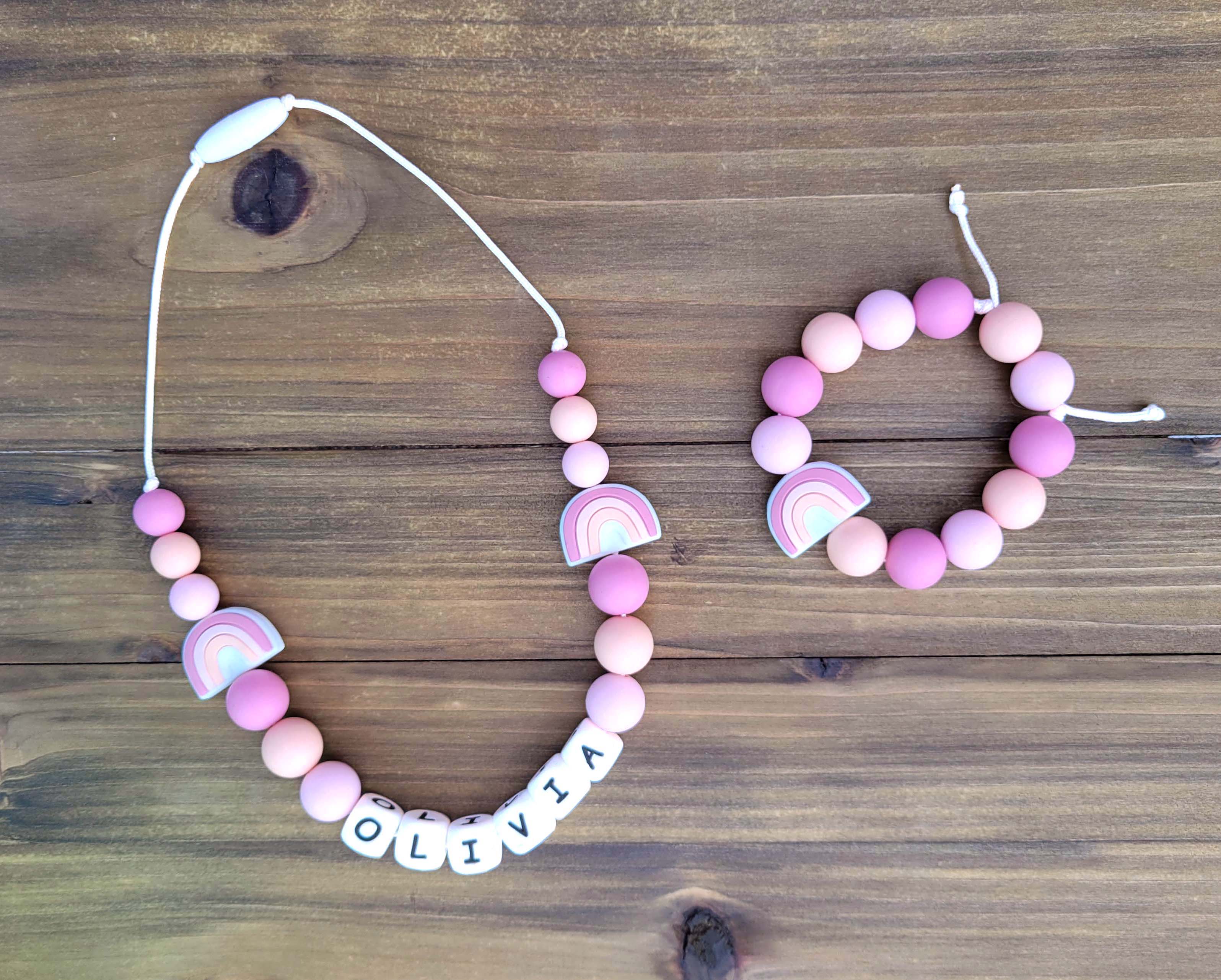 Kids Personalized Name Rainbow Necklace made from Silicone Beads